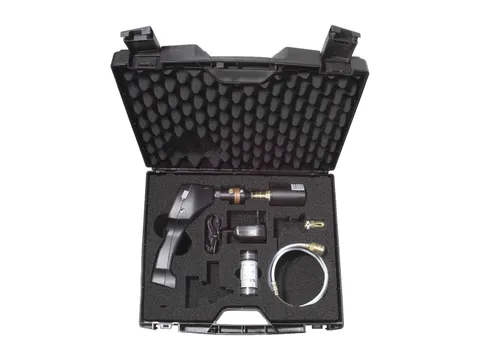 A portable dew point meter kit in its carrying case