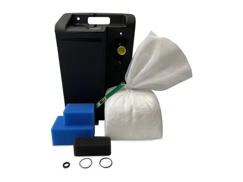 Replacement oleophilic foam, a bag of activated carbon and seals beside a separator module
